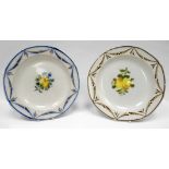 SWANSEA creamware pottery - pair of plates, decorated in differing palettes with central groups of