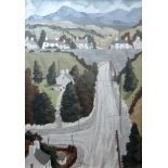 ALAN (EA) WILLIAMS oil on canvas - landscape with village and bridge, 23 x 16ins (59 x 41cms)