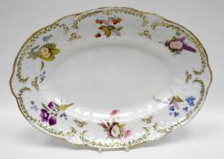 NANTGARW porcelain - oval dish of alternating lobed form with a floral moulded border, with