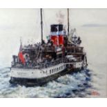 DAVID GRIFFITHS oil on canvas - the paddle steamer 'Waverley' leaving Penarth, signed, 19 x 23ins (
