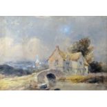 DAVID COX JNR watercolour - house and bridge and distant oast house, signed and dated 1849, 9.5 x