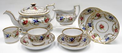 SWANSEA porcelain - part tea-service, London decorated with flowing gilt-work foliage and painted