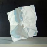 ROBERT MCPARTLAND oil on board - still life of crimpled sheet of paper on a dark background,