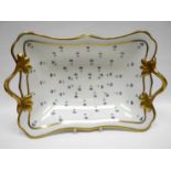 SWANSEA porcelain - rectangular centre dish with shaped sides, indented corners and having twig