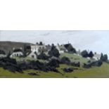 SIR KYFFIN WILLIAMS RA oil on canvas - view looking up to hillside village in distance, 'Howard