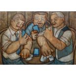 KAREL LEK oil on canvas - three jolly figures enjoying a smoke and a game of cards, signed and dated