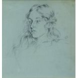 AUGUSTUS JOHN pencil sketch - head and shoulders of a girl, initialled, 6 x 5.5 ins (14.5 x 14 cms)