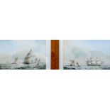 BARRY CLACK pair of watercolours - marine scenes, the first a merchant ship in full sail, pursued by