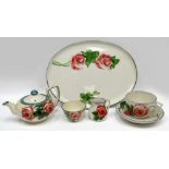 LLANELLY POTTERY - five piece cabaret-size tea-service, comprising oval tray, teapot, cream jug, cup