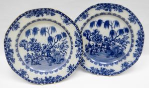 SWANSEA pottery - pair of soup plates having lobed and notched rims in the blue wash and white