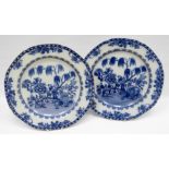 SWANSEA pottery - pair of soup plates having lobed and notched rims in the blue wash and white