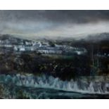 DARREN HUGHES mixed media - North Wales quarrying village signed and dated 2006, 8 x 9.5 ins (20 x