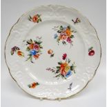 NANTGARW porcelain plate - moulded with C-scrolls, love-knots and flowers to the lobed border, the