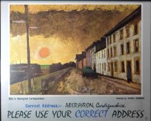 GEORGE CHAPMAN poster/print - street scene with view of harbour at Aberaeron, original poster