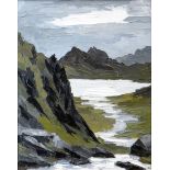 DAVID BARNES oil on canvas - Snowdonia landscape, signed with initials, 19 x 15ins (48 x 38cms)