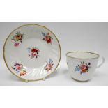 SWANSEA porcelain - coffee cup and saucer, the cup with tapering sides and wavy rim, embossed with a