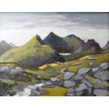 DAVID BARNES oil on canvas laid on board - Snowdonia mountains and lake, entitled verso 'The