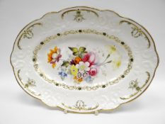 SWANSEA porcelain painted by WILLIAM POLLARD - dessert dish of oval shape, the alternating lobed