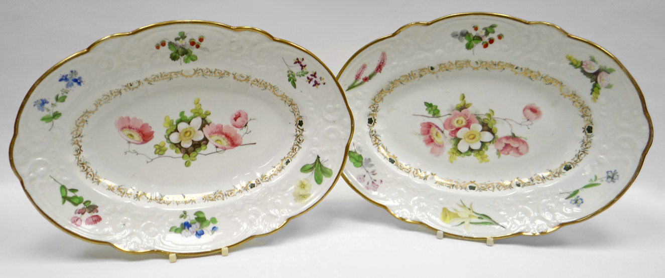 SWANSEA porcelain - a pair of oval dessert dishes having alternate lobed rims and borders moulded