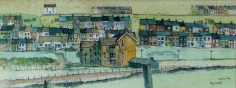 RAY EVANS watercolour - South Wales Valleys scene with rows of terraced houses entitled 'Ebbw Vale',