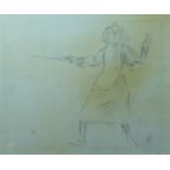AUGUSTUS JOHN pencil sketch - portrait of a lunging fencer with weapon outward, initialled, and