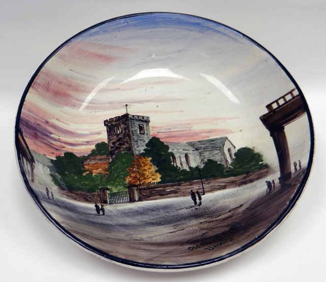 LLANELLY POTTERY - an exceptionally rare large shallow bowl, painted by Shufflebotham and showing