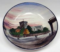 LLANELLY POTTERY - an exceptionally rare large shallow bowl, painted by Shufflebotham and showing