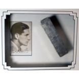 IVOR NOVELLO autograph and silver hairbrush - hand-signed postcard jointly framed with a monogrammed