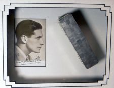 IVOR NOVELLO autograph and silver hairbrush - hand-signed postcard jointly framed with a monogrammed