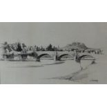 EDGAR MAYBERY pencil on paper - view of 'Caerleon', signed, 6 x 10ins (15 x 25cms)