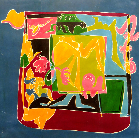 JOHN UZZELL EDWARDS mixed media on canvas - large colourful abstract of figures entitled verso '