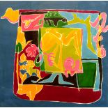 JOHN UZZELL EDWARDS mixed media on canvas - large colourful abstract of figures entitled verso '