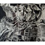 JOHN UZZELL EDWARDS mixed media - black and white abstract drawing entitled verso 'Heads circa