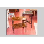 A two tier oblong topped rosewood whatnot, 56 x 39 cms and a square topped mahogany occasional table