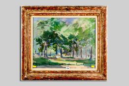 Early to mid 20th Century Impressionist School oil on canvas - park scene with trees and baby's