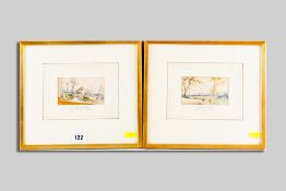 EDGAR J VARLEY two miniature watercolour sketches - 'Cottage in Bosham' and 'Bosham Harbour', each 6