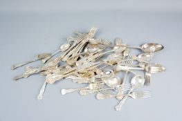 A good parcel of all metal King's pattern electroplated cutlery, forks and spoons, no knives