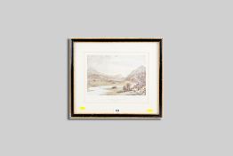 A coloured 19th Century print 'The Vale of Ffestiniog', 22.5 x 28 cms and a pastel sketch,