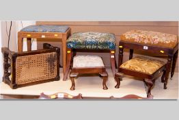 A parcel of six sundry tapestry topped, cane topped and other stools