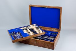 A sixty piece canteen of cutlery, knives with bone handles by Harrison Brothers & Howson with