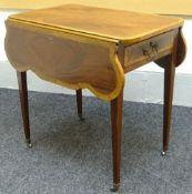 A reproduction cross-banded twin-flap rounded rectangular table with shaped flaps, twin drawers