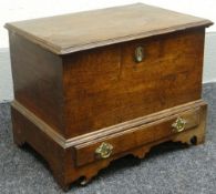 An oak coffer-bach with single drawer (distressed), circa 1830, 21.5ins wide (53cms)
