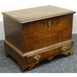 An oak coffer-bach with single drawer (distressed), circa 1830, 21.5ins wide (53cms)