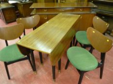 A mid Century G-Plan dining room suite, 5ft teak sideboard with inset frieze drawers, black