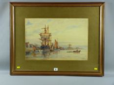 FREDERICK J ALDRIDGE watercolour - harbour shipping scene with distant windmill, signed and