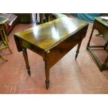 A Victorian mahogany twin flap table with single end drawer on turned tapering supports, 78 x 103