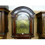 A late 19th Century mahogany arched top longcase clock, the hood with arched Greek Key decoration,