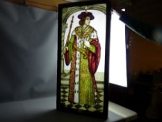 A circa 1900 cloisonne glass panel depicting a young dignitary in his regalia, double sided view set