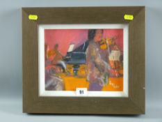 ROGER DELLAR watercolour - gypsy orchestra, signed and with title label verso, 17.5 x 23 cms