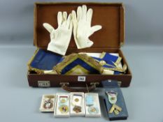 A cased quantity of Masonic items including boxed medallions, gloves, sash etc, case with